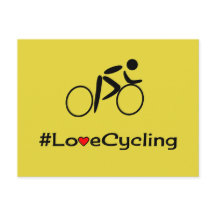 postal amarilla del pictograma de ciclismo de amor