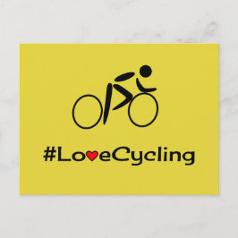 postal amarilla del pictograma de ciclismo de amor
