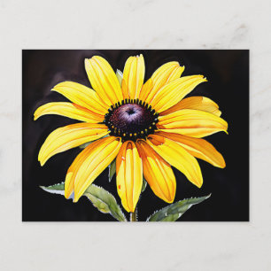 Postal Amarillo Brillante Susan de Ojos Negros Acuarela