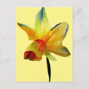Postal Amarillo Daffodil acuarela arte Primavera Flor