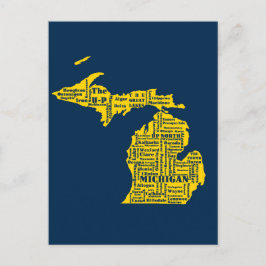Postal Amarillo divertido y azul marino de las ciudades d