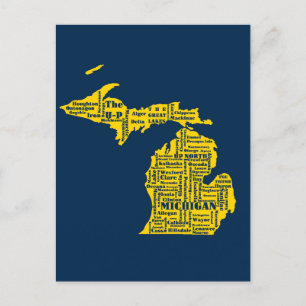 Postal Amarillo divertido y azul marino de las ciudades d