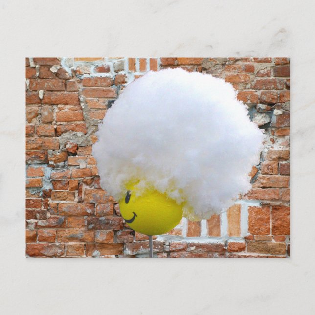 Postal Amarillo Feliz Cara Antena Topper, Fluffy Nieve Go (Anverso)