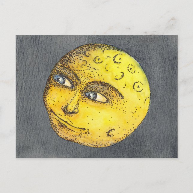 Postal amarillo feliz de la luna (Anverso)