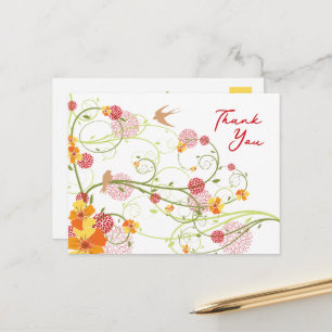 Postal Amarillo Hibiscus Swirls & Trague Floral Gracias