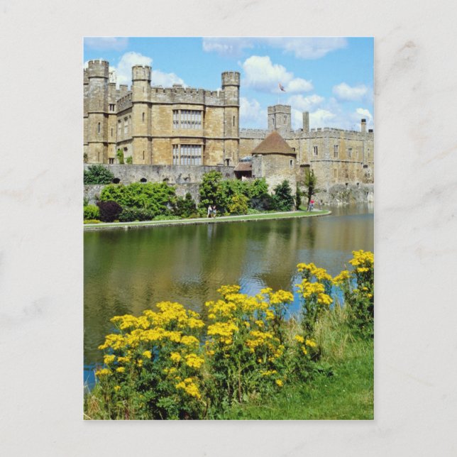 Postal amarillo Leeds Castle, Kent, flores de Inglaterra (Anverso)