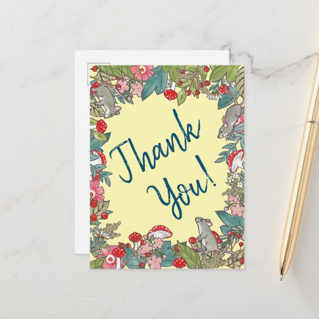 Postal Amarillo lindo Gracias Ratón Ratón Woodland (Anverso/Reverso In Situ)