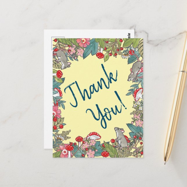 Postal Amarillo lindo Gracias Ratón Ratón Woodland (Anverso/Reverso In Situ)