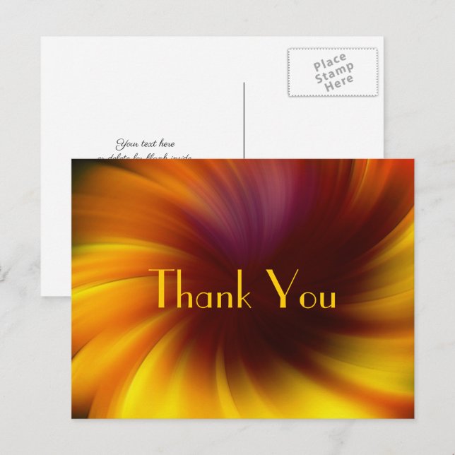 Postal Amarillo Marrón Swirls Resumen Arte Gracias (Anverso / Reverso)