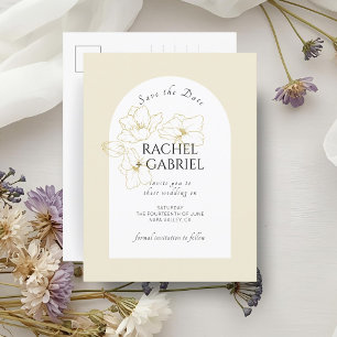 Postal Amarillo Pastel Boda Floral Boho Arch Gold