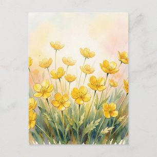 Postal Amarillo Soleado Wildflower Acuarela