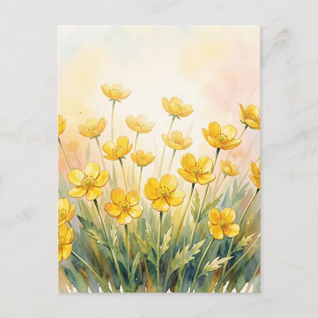 Postal Amarillo Soleado Wildflower Acuarela (Anverso)
