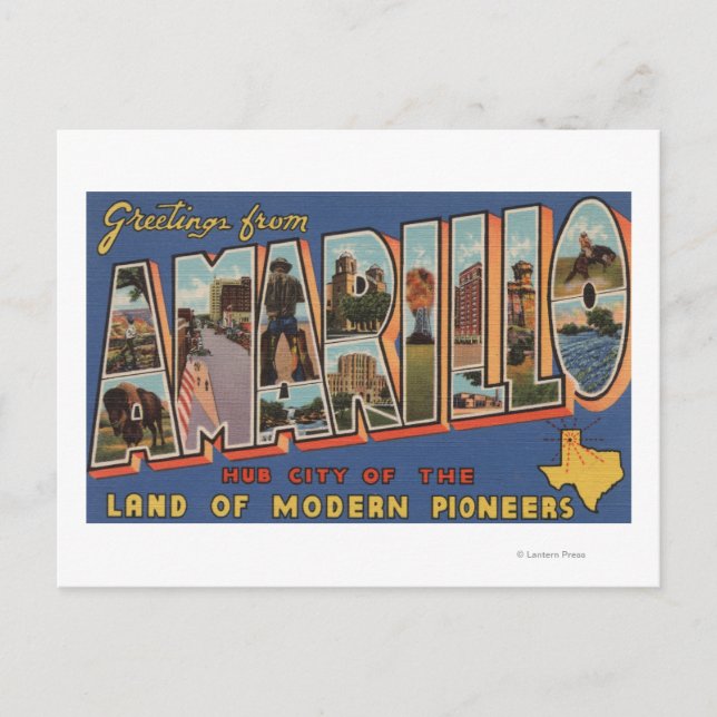 Postal Amarillo, Texas - Escenas de letras grandes (Anverso)