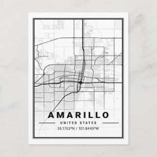 Postal Amarillo Texas Poster de Mapa de la Ciudad de Viaj