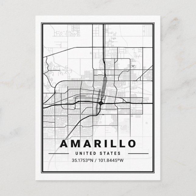 Postal Amarillo Texas Poster de Mapa de la Ciudad de Viaj (Anverso)