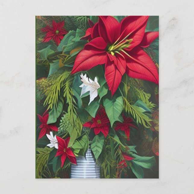 Postal Amaryllis y Poinsettia Floral AI Art (Anverso)