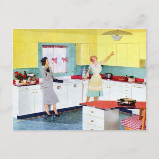Postal Amas de casa retro en cocina