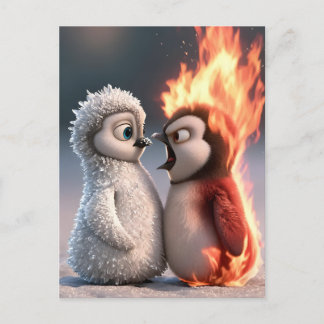 Postal Amber & Frosty Fire and Ice Penguin Poster