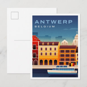 Postal Amberes Bélgica Acuarela Viaje
