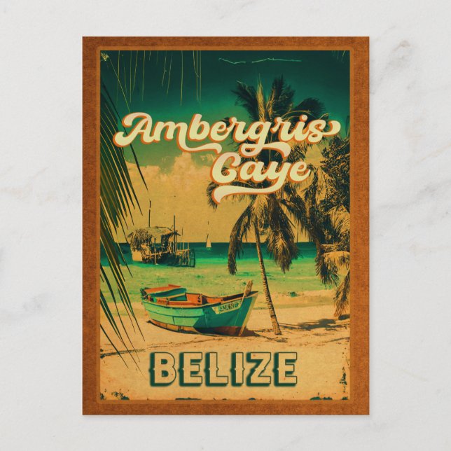 Postal Ambergris Caye Belice Vintage Palm Trevenirs (Anverso)