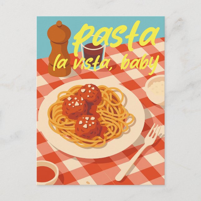 Postal Ambiente de restaurante italiano retro con broma d (Anverso)
