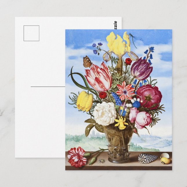 Postal Ambrosius Bosschaert Bouquet de flores en un borde (Anverso / Reverso)