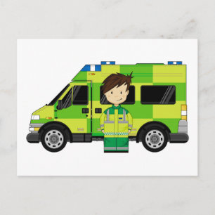 Postal Ambulancia de dibujos animados y técnico de emerge