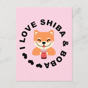 Postal AME SHIBA Y BOBA - Lindo Shiba Inu y té de Boba