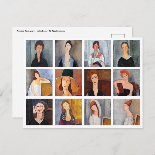 Postal Amedeo Modigliani - Collage de obras maestras (Anverso / Reverso)