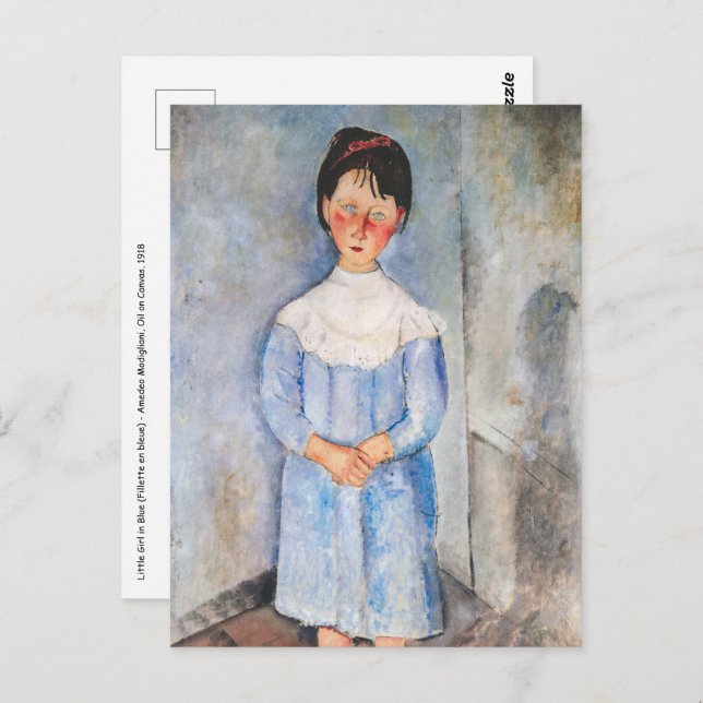 Postal Amedeo Modigliani - Niña pequeña de azul (Anverso / Reverso)