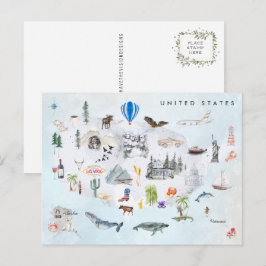 Postal América | Mapa ilustrado de EE. UU. en acuarela