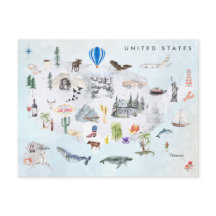 América | Mapa ilustrado de EE. UU. en acuarela