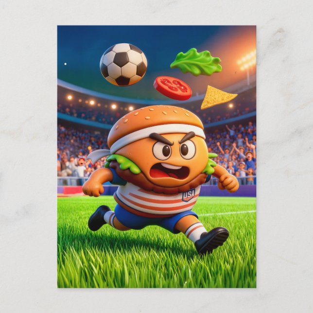 Postal American burger soccer player charging across stad (Anverso)