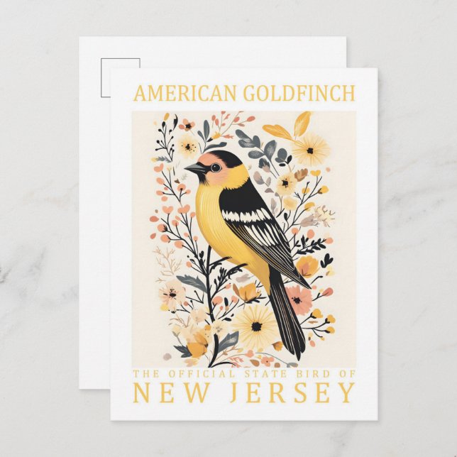 Postal American Goldfinch Bird of New Jersey Estados Unid (Anverso / Reverso)