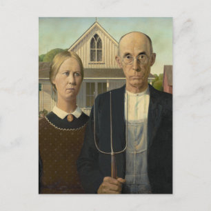 Postal American Gothic Grant Wood Granjero Casa de campo 