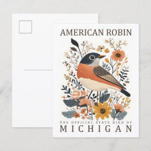Postal American Robin Bird of Michigan USA Travel