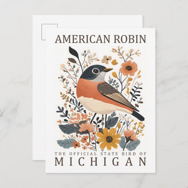 Postal American Robin Bird of Michigan USA Travel (Anverso / Reverso)
