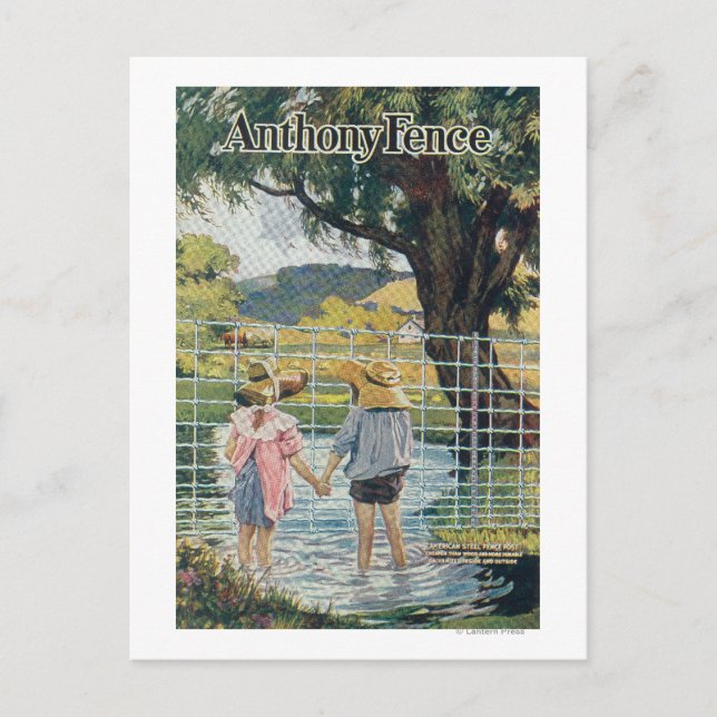 Postal American Steel & Wire Co Fence Pond and Kids (Anverso)