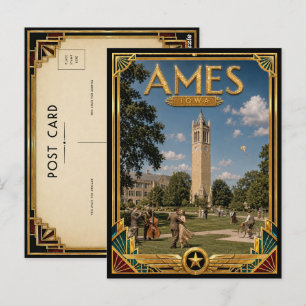 Postal Ames Iowa Arte Deco Vintage Edad Dorada