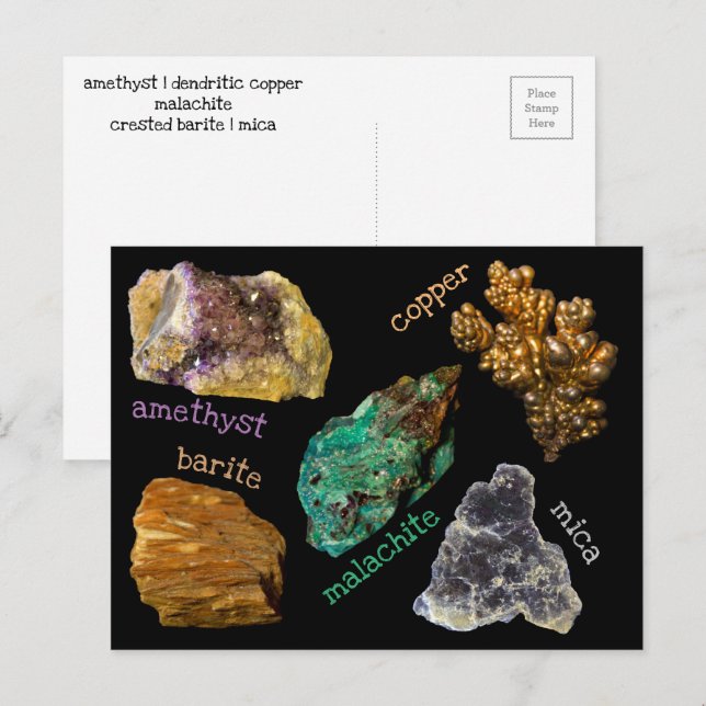 Postal Amethyst Copper Malachite Barite Mica Minerals db2 (Anverso / Reverso)