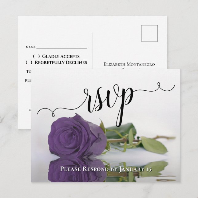 Postal Amethyst Purple Reflecting Rosa Moda Wedding RSVP (Anverso / Reverso)