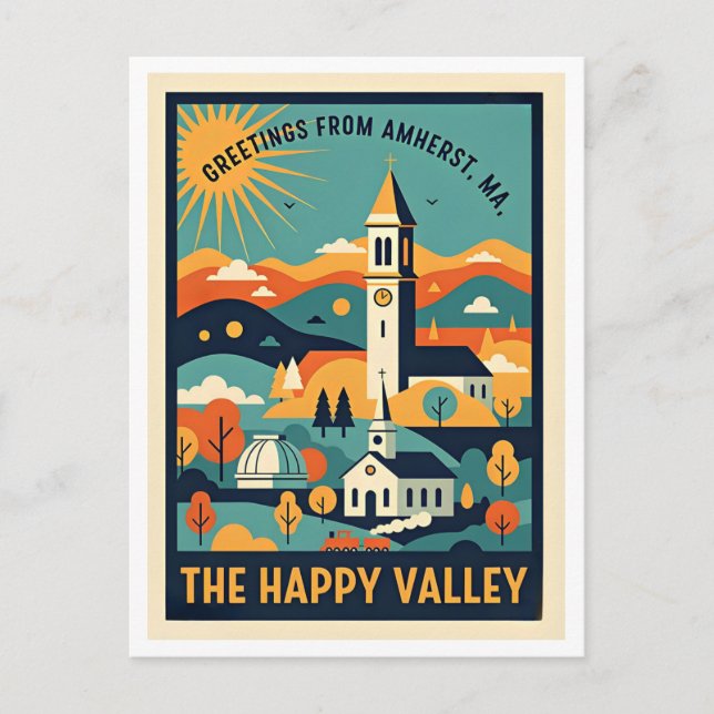 Postal Amherst MA Happy Valley Viajes Retro (Anverso)