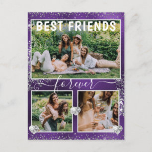 Postal Amigas del alma 3 fotos con lámina de púrpura y pu
