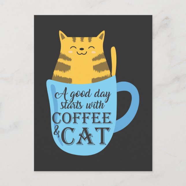 Postal Amigo del café de gato Kitty y Caffeine adicto (Anverso)