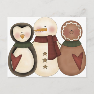 Postal Amigos de muñeco de nieve-hombre de jengibre,pingü