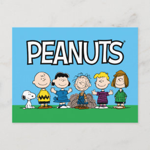 Postal Amigos de Peanuts en una Fila
