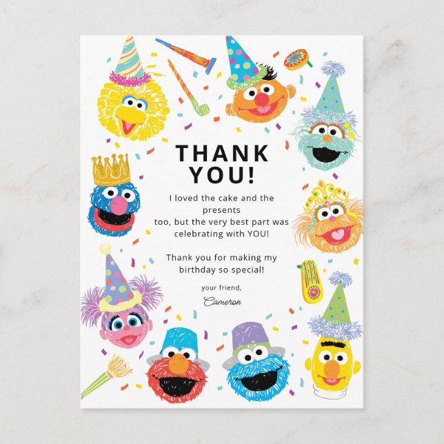 Postal Amigos de Sesame Street Cumpleaños Confeti  (Anverso)