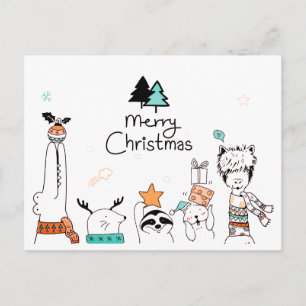 Postal Amigos Divertidos de Animales en Navidad Feliz Nav