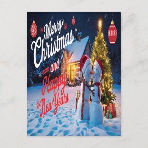 Postal Amigos Frosty: Hombre de nieve y danza del árbol d