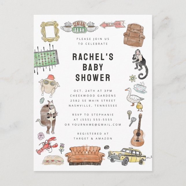 Postal Amigos™ Iconos de Acuarela Baby Shower (Anverso)